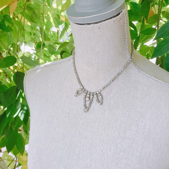 VTG Signed Carol Deb 1950s Cocktail Rhinestone Bib Necklace Silver Tone Elegant - Picture 11 of 15